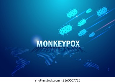 Monkeypox virus invasion from outer space to earth on world map. New orthopox virus outbreak  worldwide spreading. For awareness in human diseases infection. Medical and health care concept.