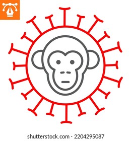 Monkeypox virus line icon, outline style icon for web site or mobile app, disease and epidemic, monkey pox vector icon, simple vector illustration, vector graphics with editable strokes.