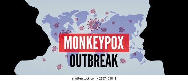 monkeypox virus outbreak monkey and man profile silhouettes world map vector illustration