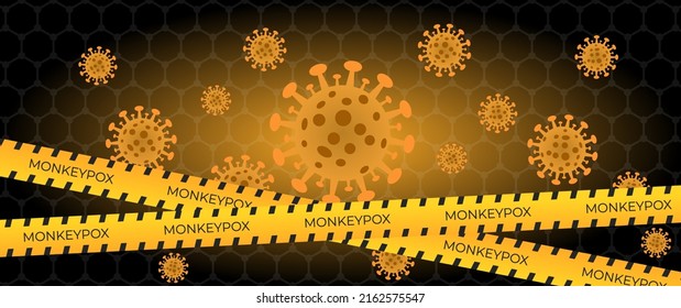 Monkeypox virus outbreak virus warning banner. Monkey Pox virus pandemic design with microscopic view background. Vector illustration