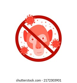 Signo de virus de la varicela con cara graciosa de mono. Detener la transmisión de enfermedades. Símbolo creativo, logotipo médico. Atención de salud, concepto de medicina. Ilustración vectorial editable en un estilo plano moderno