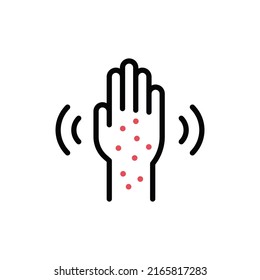 Monkeypox virus symptoms icon. Hand skin rashes. Simple outline style symbol. Thin line vector illustration isolated on white background. EPS 10.