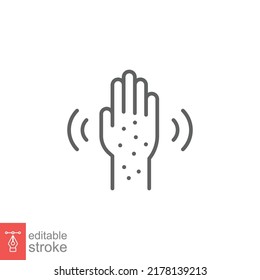 Monkeypox Virus Symptoms Icon. Hand Skin Rashes. Simple Outline Style Symbol. Thin Line Vector Illustration Isolated On White Background. Editable Stroke EPS 10.