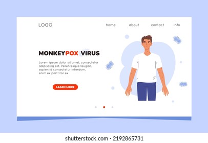 Monkeypox virus symptoms landing page. Website template of Monkeypox virus. Symptoms of Monkeypox. Man suffering from the monkeypox virus