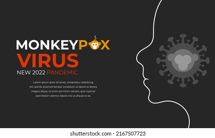 Monkeypox web banner with virus icon. New 2022 pandemic. People with monkey pox virus. Vector illustration.