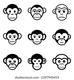 Monkeys 2 Flat Icon Set Isolated On White Background