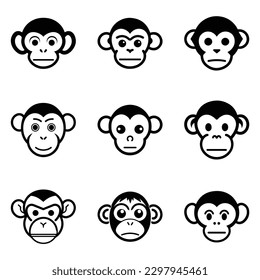 Monkeys 2 Flat Icon Set Isolated On White Background