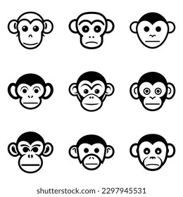 Monkeys 2 Flat Icon Set Isolated On White Background