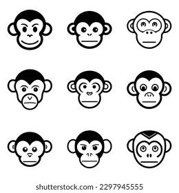Monkeys 2 Flat Icon Set Isolated On White Background