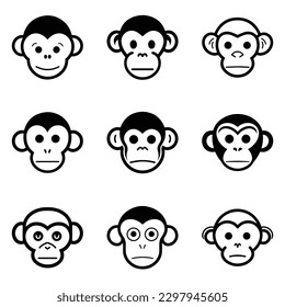 Monkeys 2 Flat Icon Set Isolated On White Background