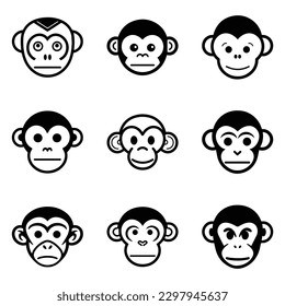 Monkeys 2 Flat Icon Set Isolated On White Background