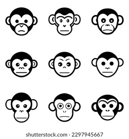 Monkeys 2 Flat Icon Set Isolated On White Background