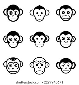 Monkeys 2 Flat Icon Set Isolated On White Background