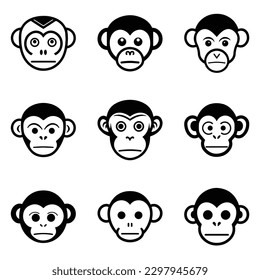 Monkeys 2 Flat Icon Set Isolated On White Background