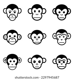 Monkeys 2 Flat Icon Set Isolated On White Background