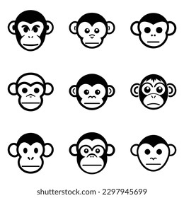 Monkeys 2 Flat Icon Set Isolated On White Background