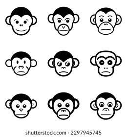 Monkeys 2 Flat Icon Set Isolated On White Background