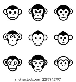 Monkeys 2 Flat Icon Set Isolated On White Background