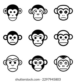 Monkeys 2 Flat Icon Set Isolated On White Background