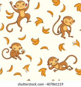 monkeys and bananas. vector hand drawn pattern