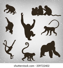 monkeys black silhouette collection, new year, symbol