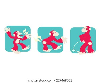  monkeys cartoon scream peeing isolated illustration vector