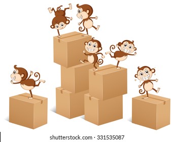 Monkeys climbing up the boxes illustration