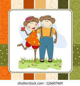 monkeys couple in love, Valentine's day card