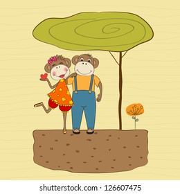 monkeys couple in love, Valentine's day card