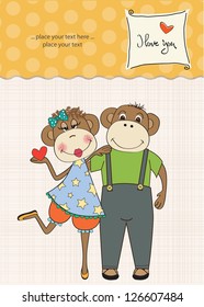 monkeys couple in love, Valentine's day card