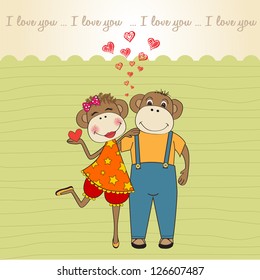 monkeys couple in love, Valentine's day card