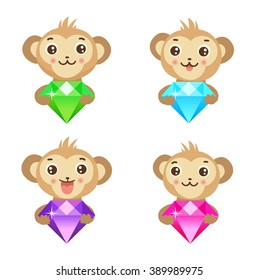 Monkeys and diamond Vector illustration. Graphic elements for websites, for shops, for cards for invitations and greetings. Monkey diamond. Luxury Monkey. 