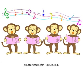 Monkeys doing a chorus at a music presentation