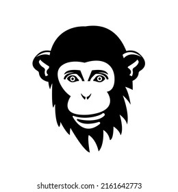 The monkey's face is isolated on a white background. Flat design. Black and white vector illustration