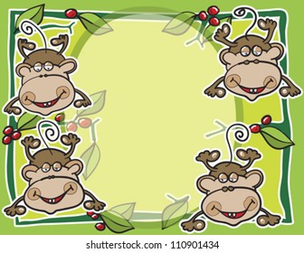 monkeys and fruits background, abstract vector art illustration