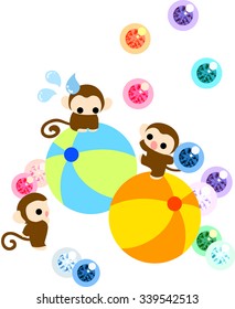 Monkeys having a dancer on the balls, and juggling with balls