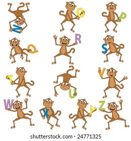 Monkeys holding the alphabet.