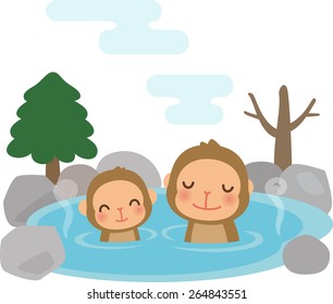 monkeys in hot spring