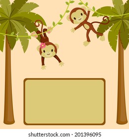 Monkeys in the jungle blank sing board