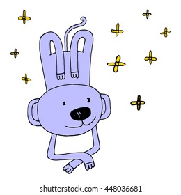 Monkeys are leg high in the air, a gesture of yoga, Art colouring book, hand drawn, illustration bird, T-shirt Graphics, cute cartoon characters 