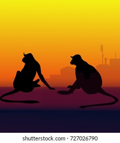Monkeys on roof top - vector