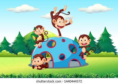 Macacos jogando no playground ilustração