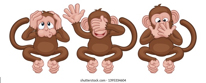 The monkeys from the saying see  hear   speak no evil cute cartoon characters 