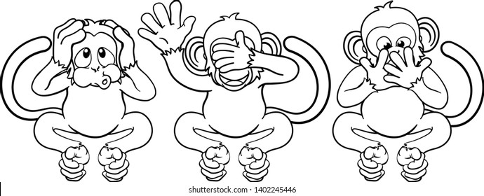 The monkeys from the saying see  hear   speak no evil cute cartoon characters 
