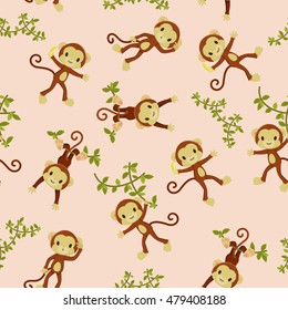 Monkeys seamless pattern. Childish wallart/wallpaper. Vector seamless pattern with clipping mask, editable.