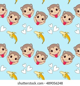 Monkeys seamless pattern. Vector background in cartoon