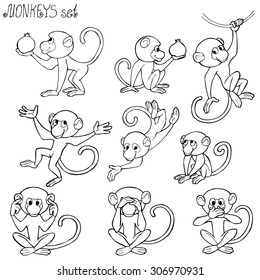 Monkeys set. Vector art.