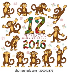 Monkeys set. Vector art.
