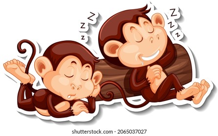 Monkeys sleeping cartoon character sticker illustration