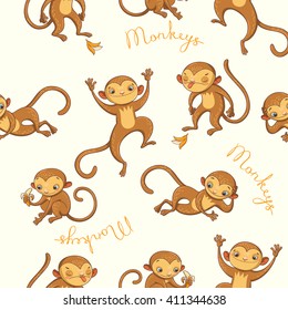 monkeys. vector seamless pattern with funny monkeys